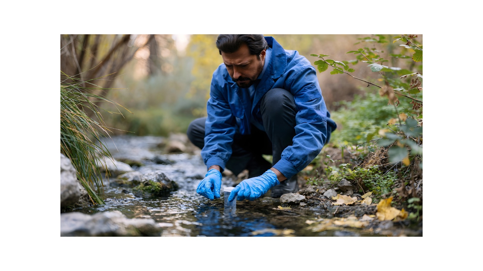 Field professional collecting a sample from a freshwater stream